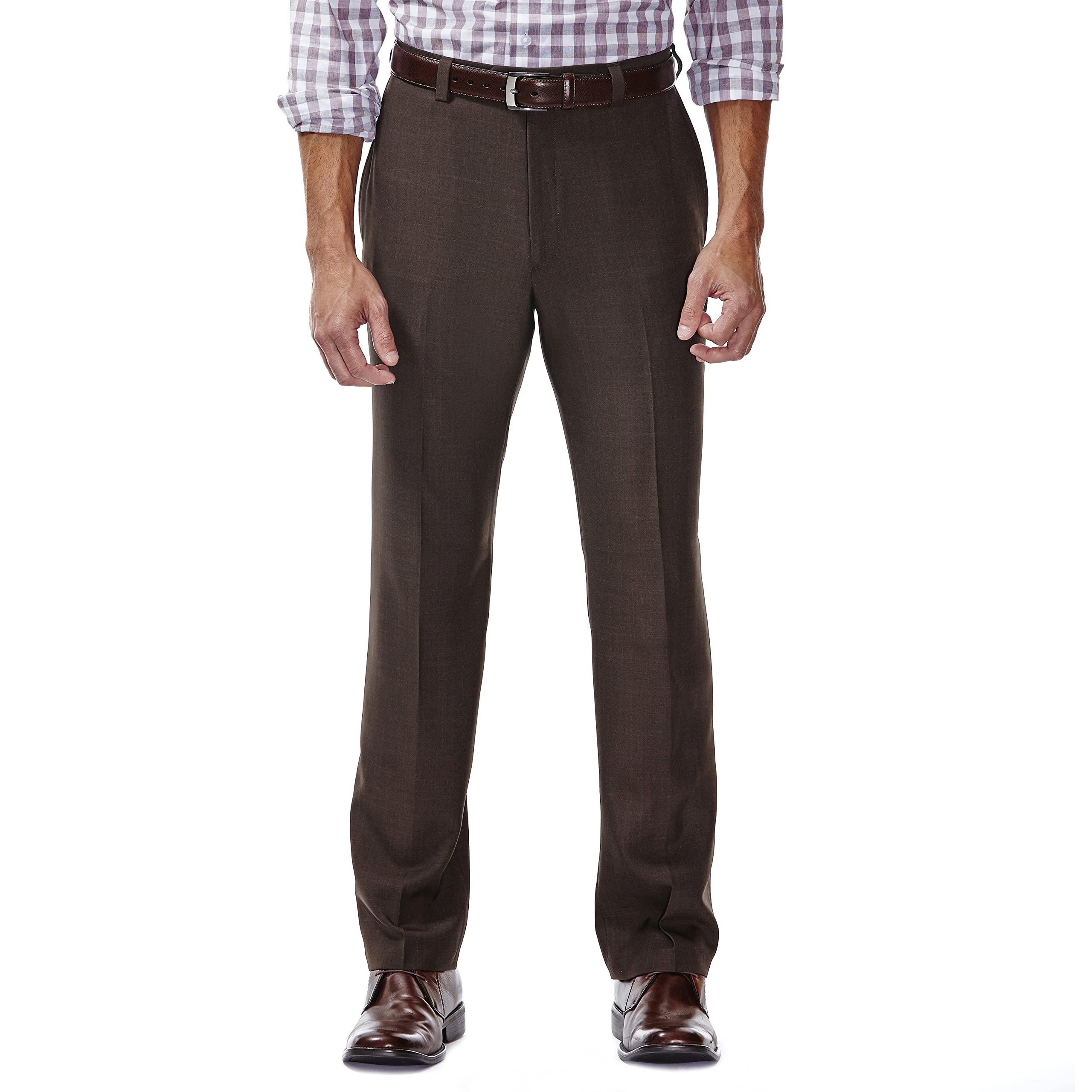 Haggar Men's ECLO Stria Expandable-Waist Plain-Front Dress Pant Image