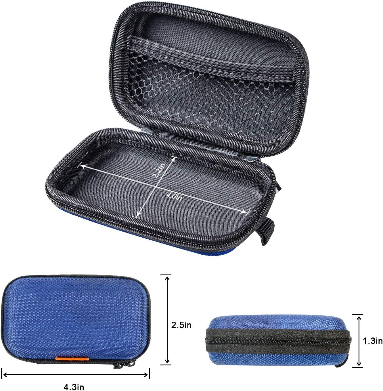 GLCON Rectangle Shaped Portable Protection Hard EVA Case,Mesh Inner Pocket,Zipper Enclosure Durable Exterior,Lightweight Universal Carrying Bag Wired/Bluetooth Headset Charger Change Purse (Blue): Electronics