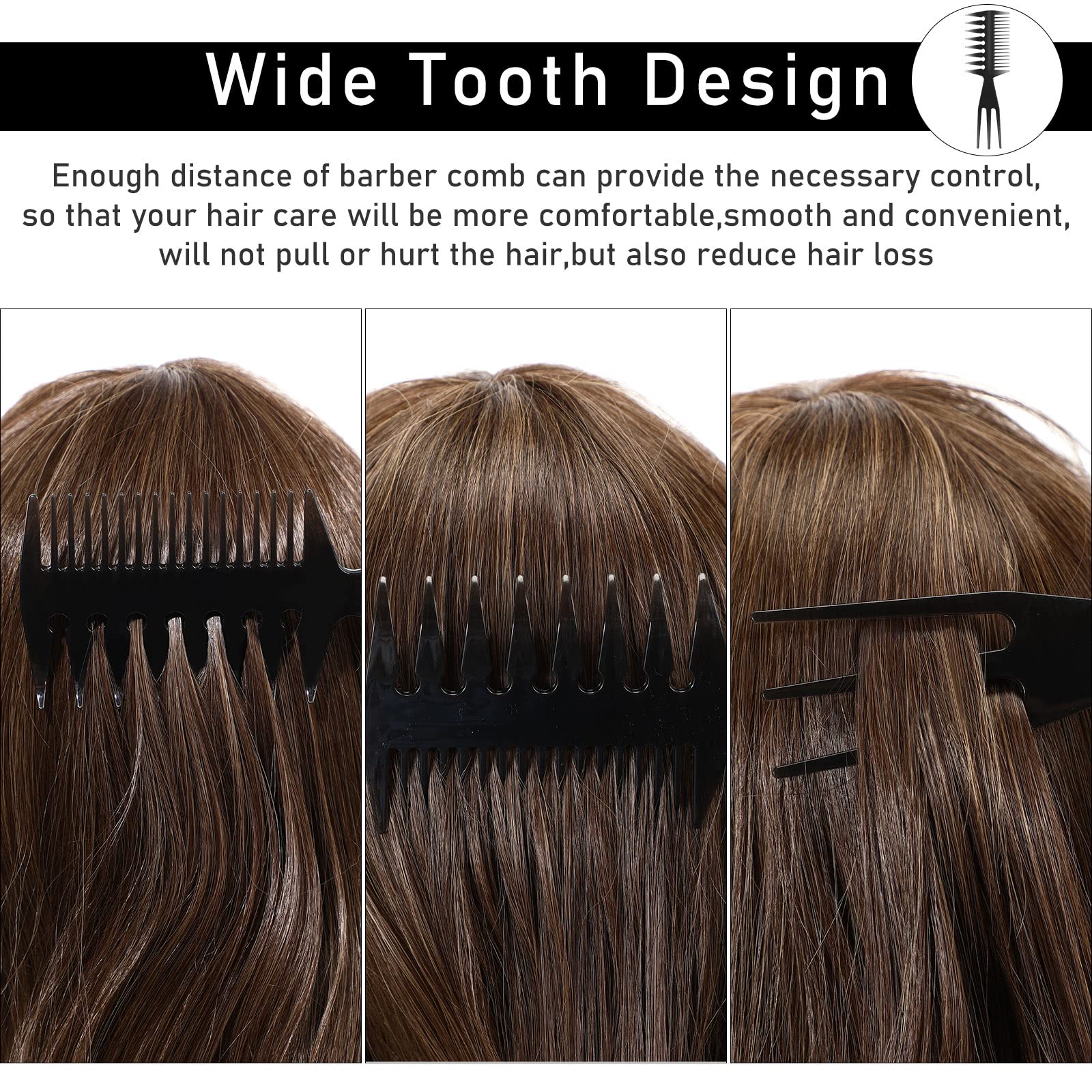 Sieral 4 Pcs Hair Styling Combs Set Wide Tooth Texture Combs with Double Side Tail Barber Tool for Men Women Beard Hairstylist Tools African American Accessories, Black, 4 Styles