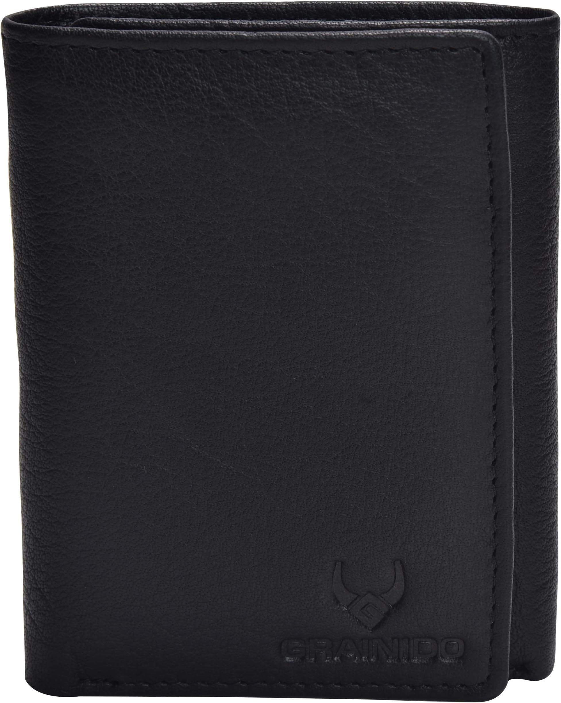 Trifold Leather Mens Wallet with RFID protection-with 6 credit card holder + 1 ID Window.