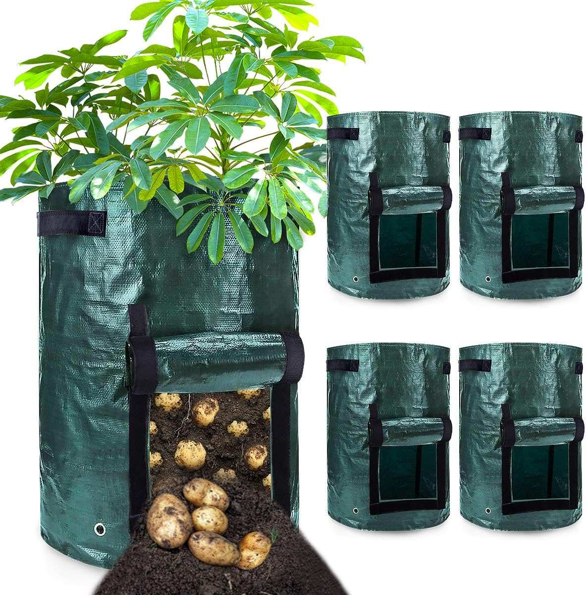 Duufin 5 Pack 10 Gallon Potato Grow Bags Planting Growing Bags Garden Potato Grow Planter Bags Potato Grower with Flap and Handles for Vegetables and Fruits Starts(35 45cm)