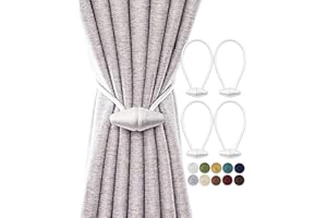 TECVINCI Magnetic Curtain Tiebacks with Upgrade Larger Magnet, 4 Pack 16 Inch Drapery Holdbacks for Indoor & Outdoor Curtain - White