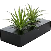 MyGift Fake Grass Plant in Rectangular Black Wood Planter (Black, 9.3 Inch) | Faux Artificial Plants Tabletop Centerpiece D&eacute;cor Container Indoor accent realistic foliage modern farmhouse office table