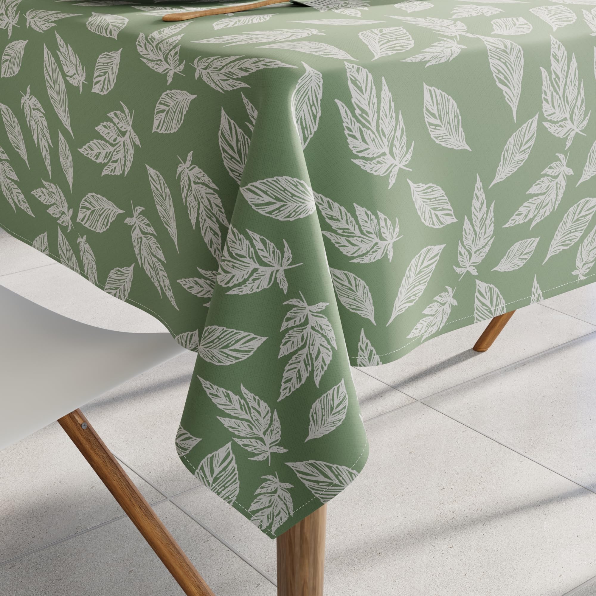 Encasa XO Printed Tablecloth 145x145 cm for 4 Seater Dining Table of length upto Square, 100% Cotton, Machine Washable, Durable, Rectangular, for Home, Restaurant, Banquet - Big Leaves Green
