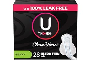 U by Kotex CleanWear Ultra Thin Feminine Pads with Wings, Heavy Absorbency, 28 Count ( Packaging may vary )