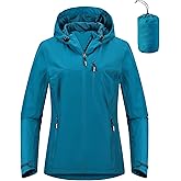 Outdoor Ventures Packable Rain Jacket Women Lightweight Waterproof Raincoat with Hood Cycling Bike Jacket
