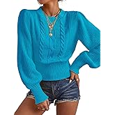SISKIN Womens Sweater, Cable Knit Cropped Crew Neck Casual Lantern Sleeve Pullover Sweater for Women 2025 Fall/Winter