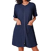 Ekouaer Women Zipper Robes Knit Short Bathrobe Lightweight House Coat with Pockets Soft Nightgown S-XXL