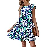 KIRUNDO Women's Summer Dresses Sleeveless Ruffle Sleeve Round Neck Solid Loose Short Flowy Pleated Mini Babydoll Dress