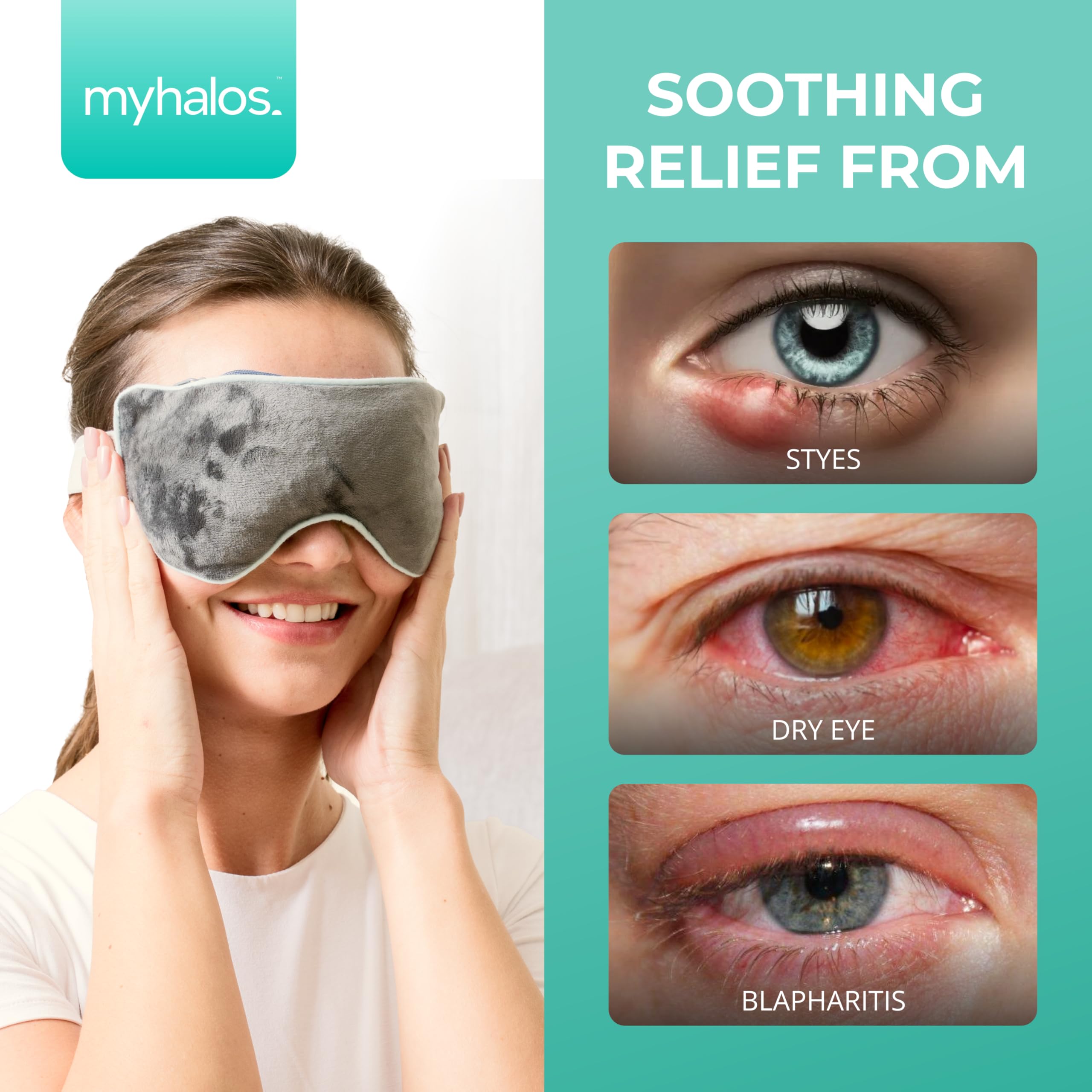 MyHalos® Heated Eye Mask for Dry Eyes - Steam Warm Compress for Eyes - Remove Styes, Chalazion Therapy Warming and Heating Pad Hot Compress - Moist Heat Mask for Blepharitis & MGD