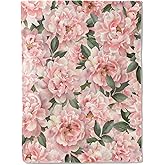 ainori Floral Peony Flannel Blanket - Lush Pink Flower and Green Leaves Throw,Playful Gifts for Women & Nature Lovers, Ultra Soft & Warm,Lightweight,for Couch Bedroom Living Room Decor 50x60in
