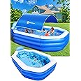 StarOcean Inflatable Pool with Canopy, Large Inflatable Swimming Pool for Kids,Adult, Blowup Pools with Seats,Backrest.Durable Thickened 126"x75"x25"Inflatable Family Pools for Backyard,Blue
