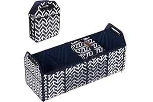 ORIONSTAR Trunk Organizer for car, Foldable Car Storage Bag Portable Insulation Cooler Bag Collapsible Vehicle Organizer Divider Storage Totes with 4 Compartment Cargo Tote for Groceries Caddy SUV, Navy Blue
