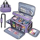 Anitor Large Sewing Supplies Organizer, Double Layer Sewing Storage Organizer with Two Detachable Dividers, Travel Sewing Bag Organizer with Shoulder Strap for Accessories, Purple, (Bag Only)