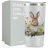 Onebttl Bunny Glitter Tumbler with Lid and Straw, Unique 20oz Cute Tumbler for Women & Girl, Bunny Lover Gifts for Christmas, Birthday