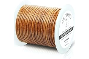 DECOBUY Round Leather Cord 2mm String, 27 Yards Rope for Jewelry Making, Bracelets, Necklaces, Kumihimo Braiding, Wraps, Crafts, Hobby, and DIY Projects - Distressed Saddle