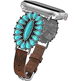 Minyee Leather Band Compatible with Apple Watch Band Women 42/46/38/40/41/44/45/49mm, Western Boho Turquoise Vintage Retro Designer Slim Thin Strap for iWatch Series 11 10 9 SE 8 7 6 5 4 3 2 1 Ultra
