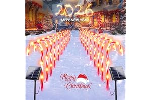EEW 20 Pack Solar Christmas Candy Cane Lights, Christmas Decorations Outdoor Waterproof, Solar Powered Pathway Lights with 8 lighting Modes & Memory Function for Outside Party Garden Yard Patio Decoration
