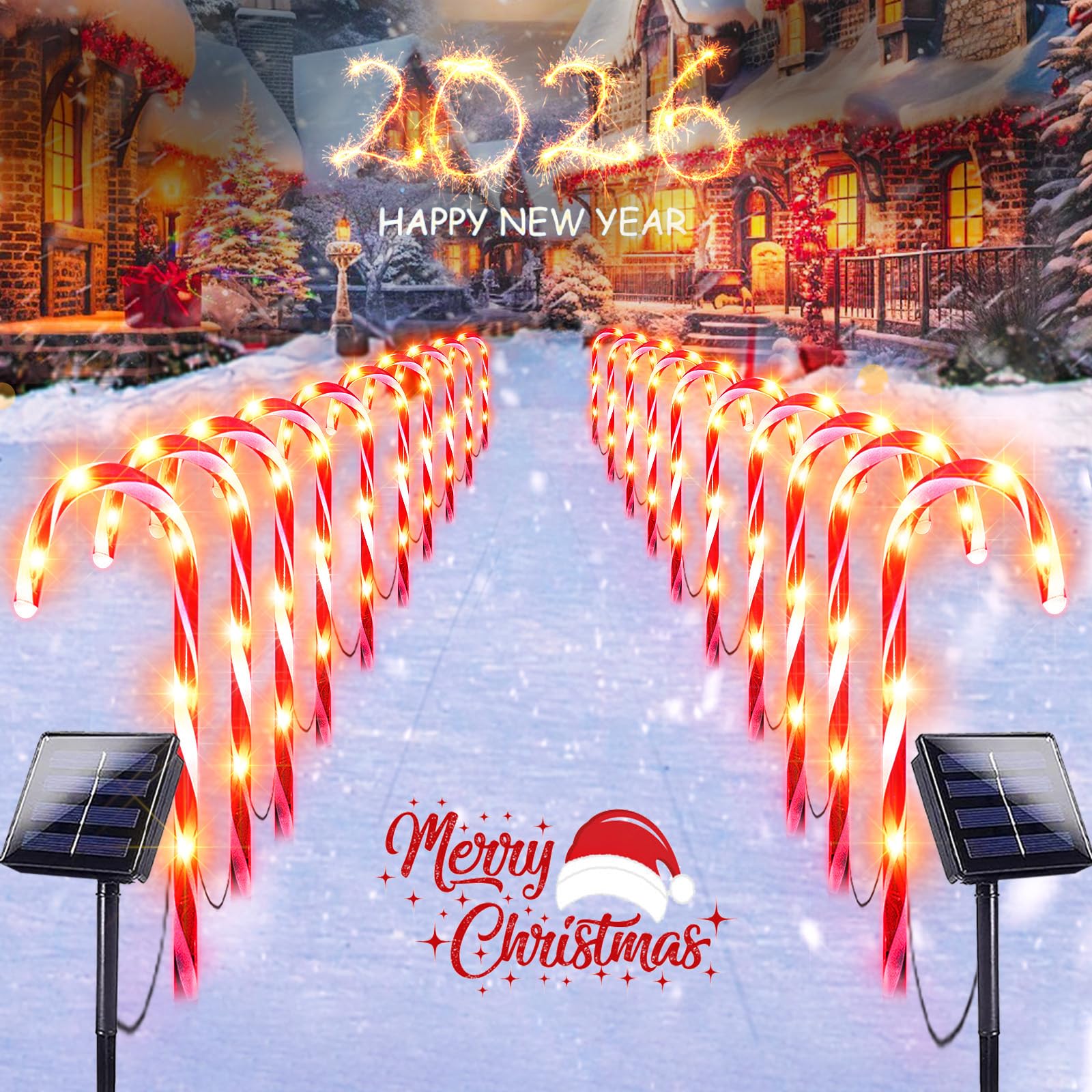 Photo 1 of 20 Pack Solar Christmas Candy Cane Lights, Christmas Decorations Outdoor Waterproof, Solar Powered Pathway Lights with 8 lighting Modes & Memory Function for Outside Party Garden Yard Patio Decoration