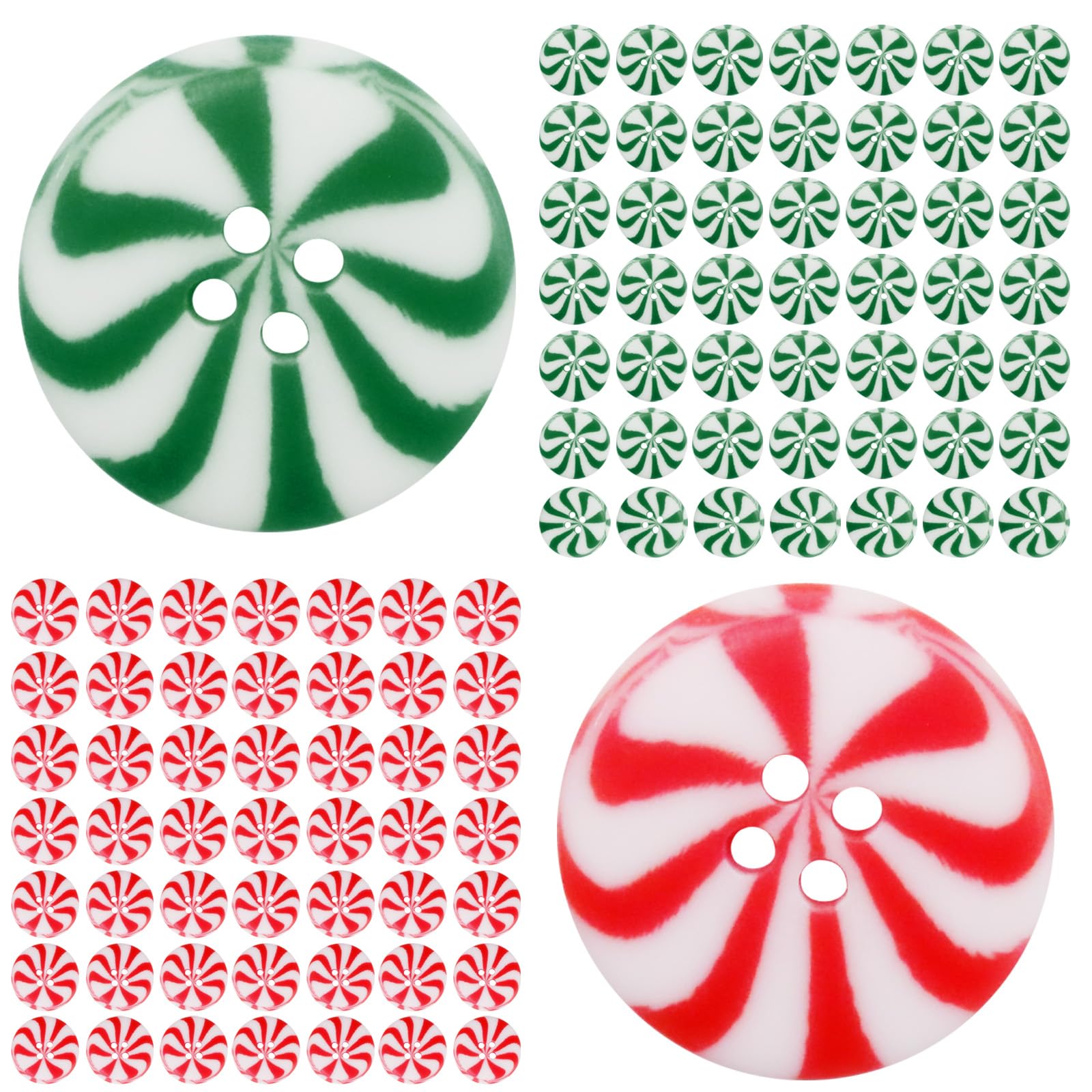 Photo 1 of 100Pcs Red & Green Christmas Button Candy, DIY Xmas Decorative Buttons Ornaments for Crafts Round Personalized Decoration Accessories, Suitable for Clothing & Handicrafts