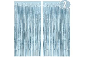 xo, Fetti Party Decorations Matte Blue Fringe Foil Curtain - Set of 2 | Bachelorette Bridal Shower Backdrop, Wedding, Birthday Photo Booth