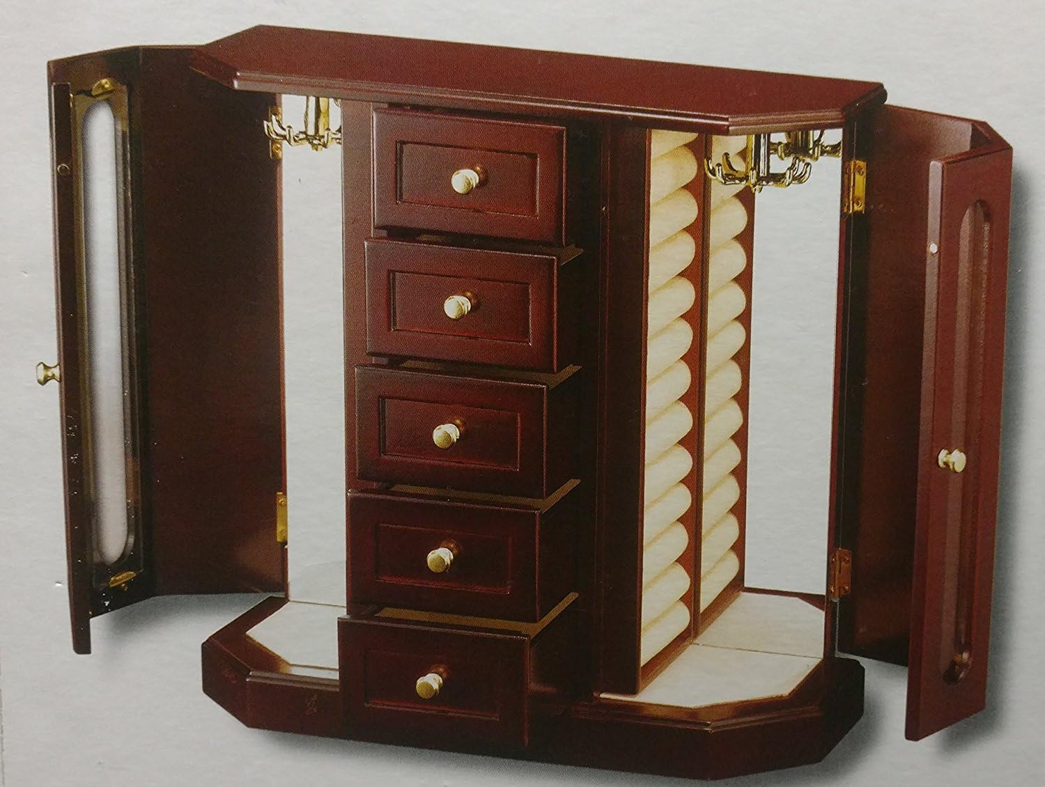 Jaclyn Smith 5 Drawer and 2 Door Wood Jewelry Box, Dark Walnut