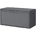 Devoko 97 Gallon Deck Box, Waterproof Resin Outdoor Storage Box for Outside and Patio, Large Outdoor Storage Bench Cabinet Lockable for Patio Furniture, Garden Tools and Pool Supplies (Gray)