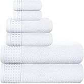 GLAMBURG 100% Cotton Ultra Soft 6 Pack Towel Set, Contains 2 Bath Towels 28x55 Inches, 2 Hand Towels 16x24 Inches & 2 Wash Coths 12x12 Inches, Compact Absorbent Lightweight & Quickdry - White