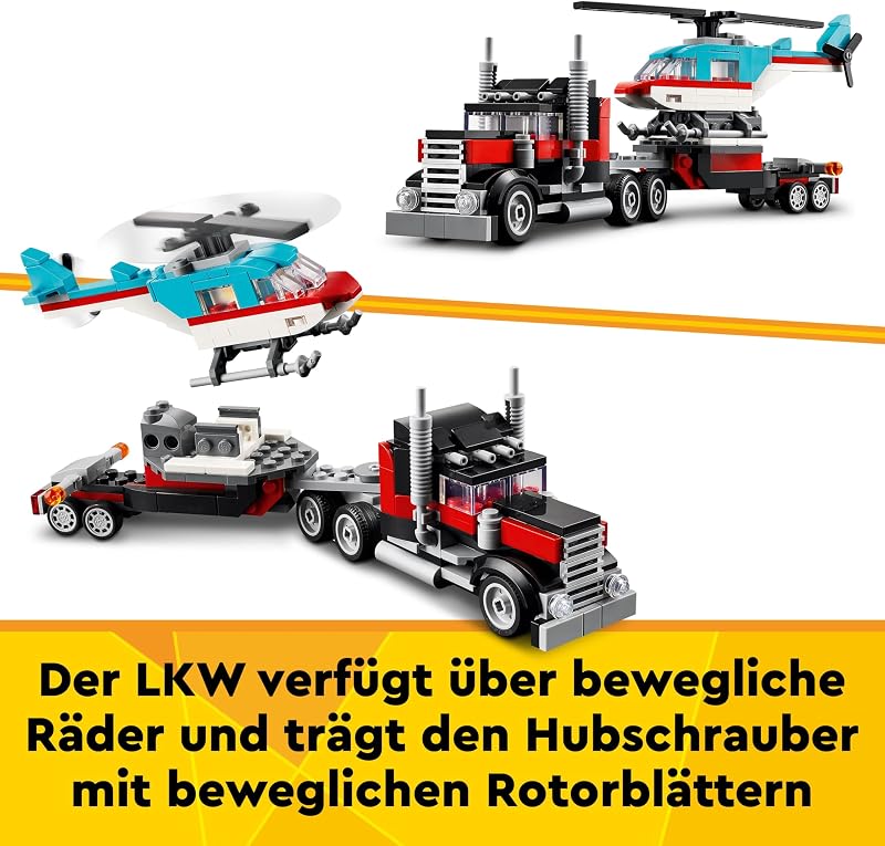 Creator 3in1 Tieflader mit Hubschrauber 31146