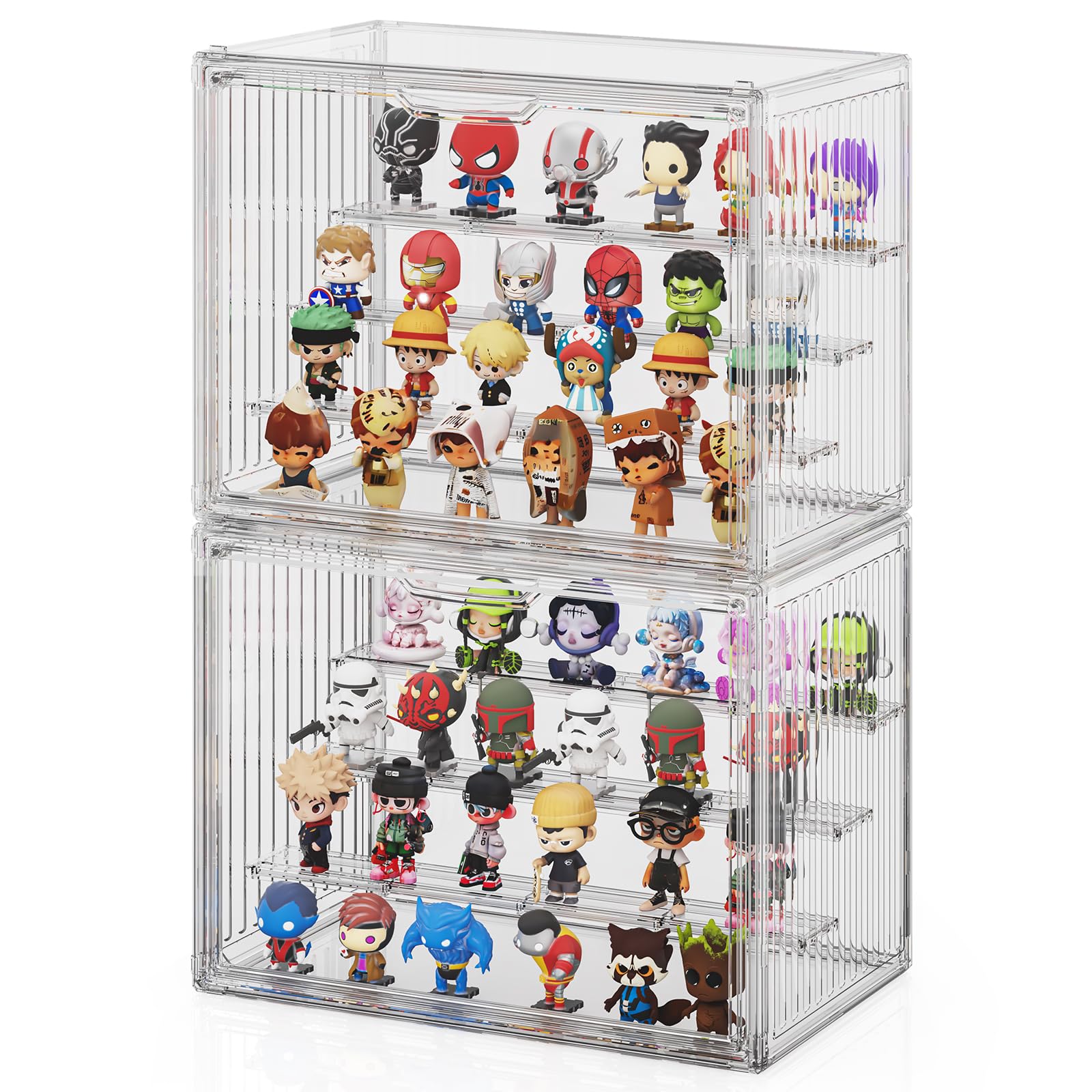 Photo 1 of JOYZAN Clear Acrylic Display Cases for Collectibles 2 Packs 4 Layer Adjustable Figure Display Case with Magnetic Door Stackable Collectible Display Box with 3 Movable Plates Blind Box Case - Large