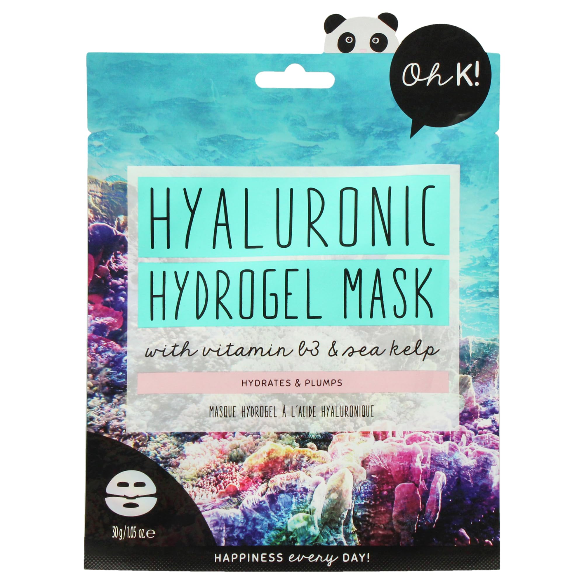 Oh K! Hyaluronic Hydrogel Sheet Mask, For Dry and Dehydrated Skin, Plumping Effect, With Added Niacinamide Vegan and Cruelty Free, 46g