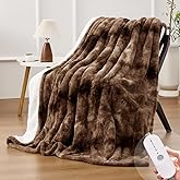 HYLEORY Faux Fur Heated Throw Blanket Electric - Soft Thick Flannel Heating Blanket with 5 Heat Levels & Auto-Off 3 Hrs, Fluffy Cozy Warm Bed Blankets for Christams Winter Office, Brown