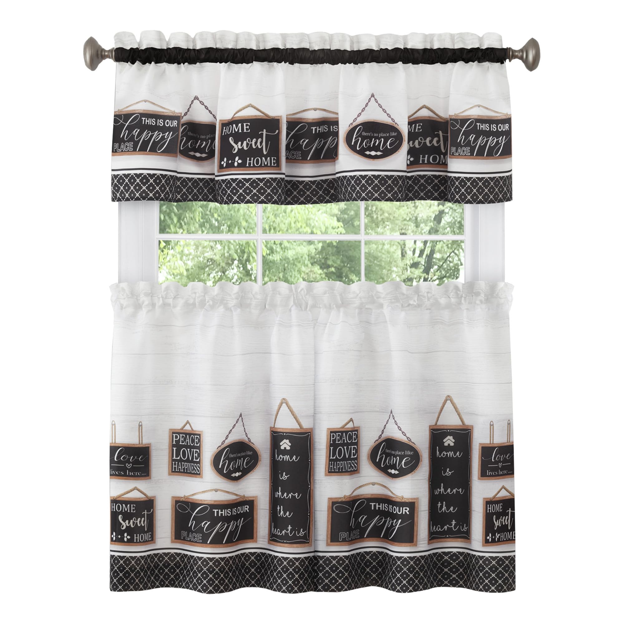 ACHIM Home Furnishings Modern Farmhouse Tier/Valance 24" - Black