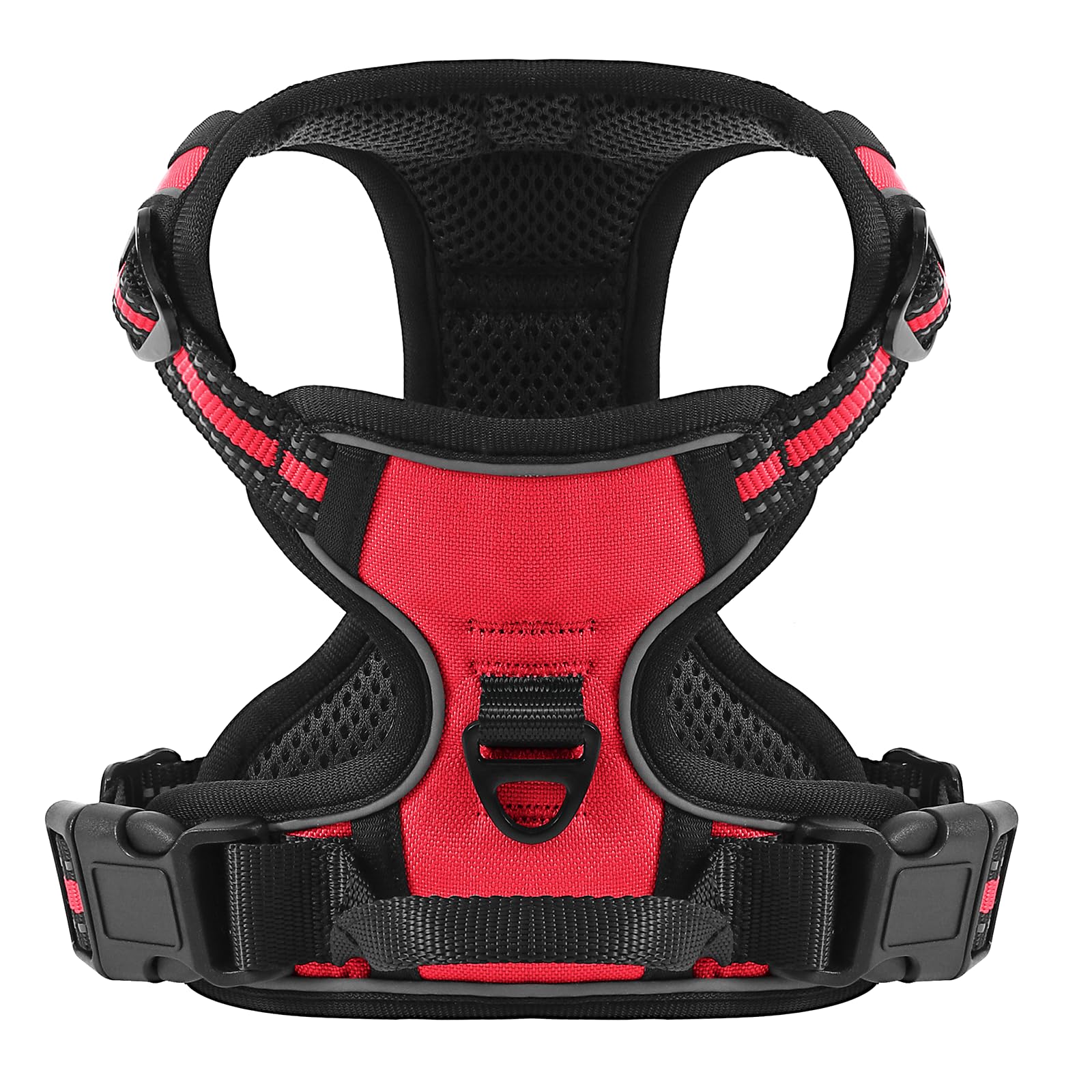 Belababy Dog Harness Small Medium Large No Pull, Adjustable Reflective Front Clip Dog Harness with Easy Control Handle, 2 Metal Rings for Training or Walking, Red S