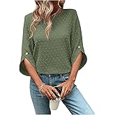 OYOANGLE Women's Dressy Casual Tops Swiss Dots Short Sleeve Chiffon Blouse Summer Work Shirts