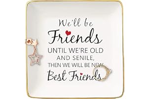 Topthink We'll Be Friends Until We're Old And Senile– Ceramic Jewelry Holder Ring Dish Trinket Tray – Long Distance Friendship Birthday Christmas Graduation Gifts For Women Best Friends Sisters