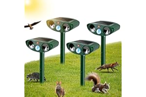 CKUKARM 4 Pack Ultrasonic Animal Repeller Solar Animal Repellent Cat Repellent Outdoor Squirrel Repellent Deer Repellent Devices Repel, Deer, Rabbit, Raccoon, Dog, Skunk Waterproof with Motion Sensor