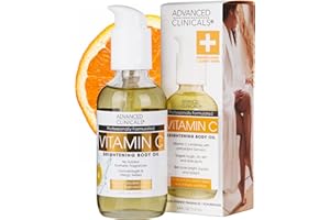 Advanced Clinicals Brightening Vitamin C Body Oil For Women & Men | Vitamin C Glow Oil Skin Care Body Moisturizer With Vitamin E + Botanicals To Help Improve Look Of Dark Spots + Dry Skin, 3.8 Fl Oz