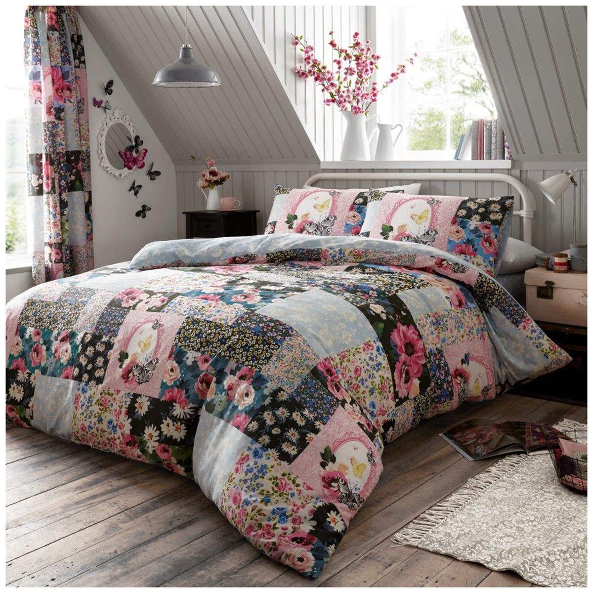 GC GAVENO CAVAILIA Easy Care Floral Duvet Set Soft and Cozy Reversible Flower Print Quilt Bedding Set, Ellis, Double, Multi