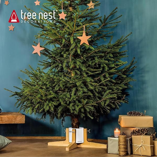 TREE NEST CHRISTMAS TREE STAND BASE FOR 7FT REAL TREE SLIVER CHRISTMAS TREE HOLDER STABLE FOR XMAS TREE DECORATION RUSTIC (WHITE,MEDIUM)