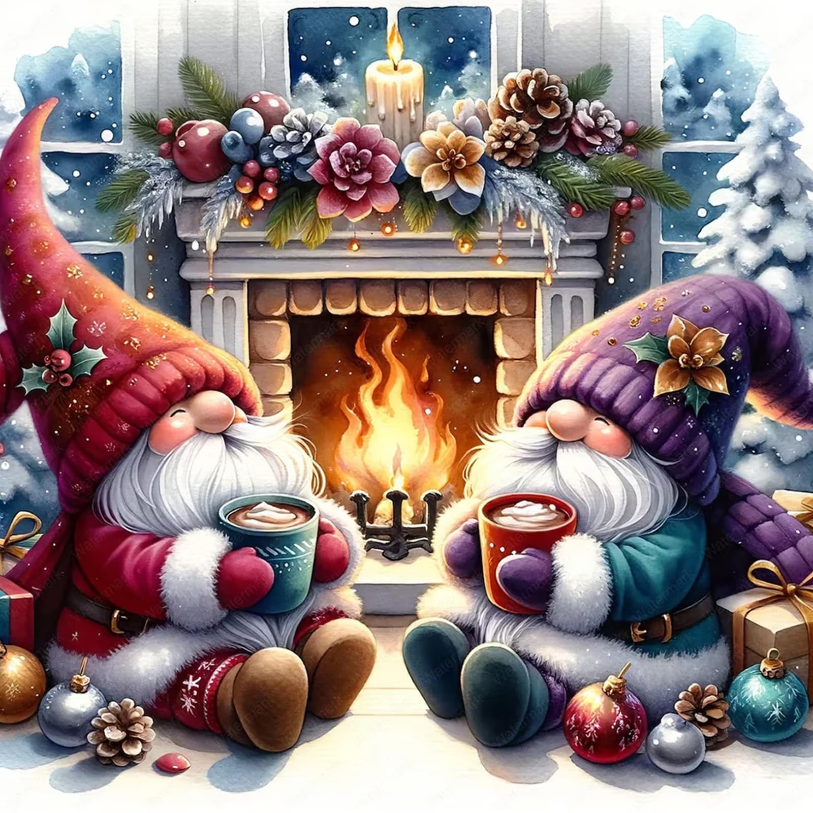 TOSTOG Diamond Painting Kits Christmas for Adults,Fireplace Full Drill Diamond Art Embroidery Pictures,5D DIY Diamond Art Kit for Home Wall Decor 30x30cm/12x12inch