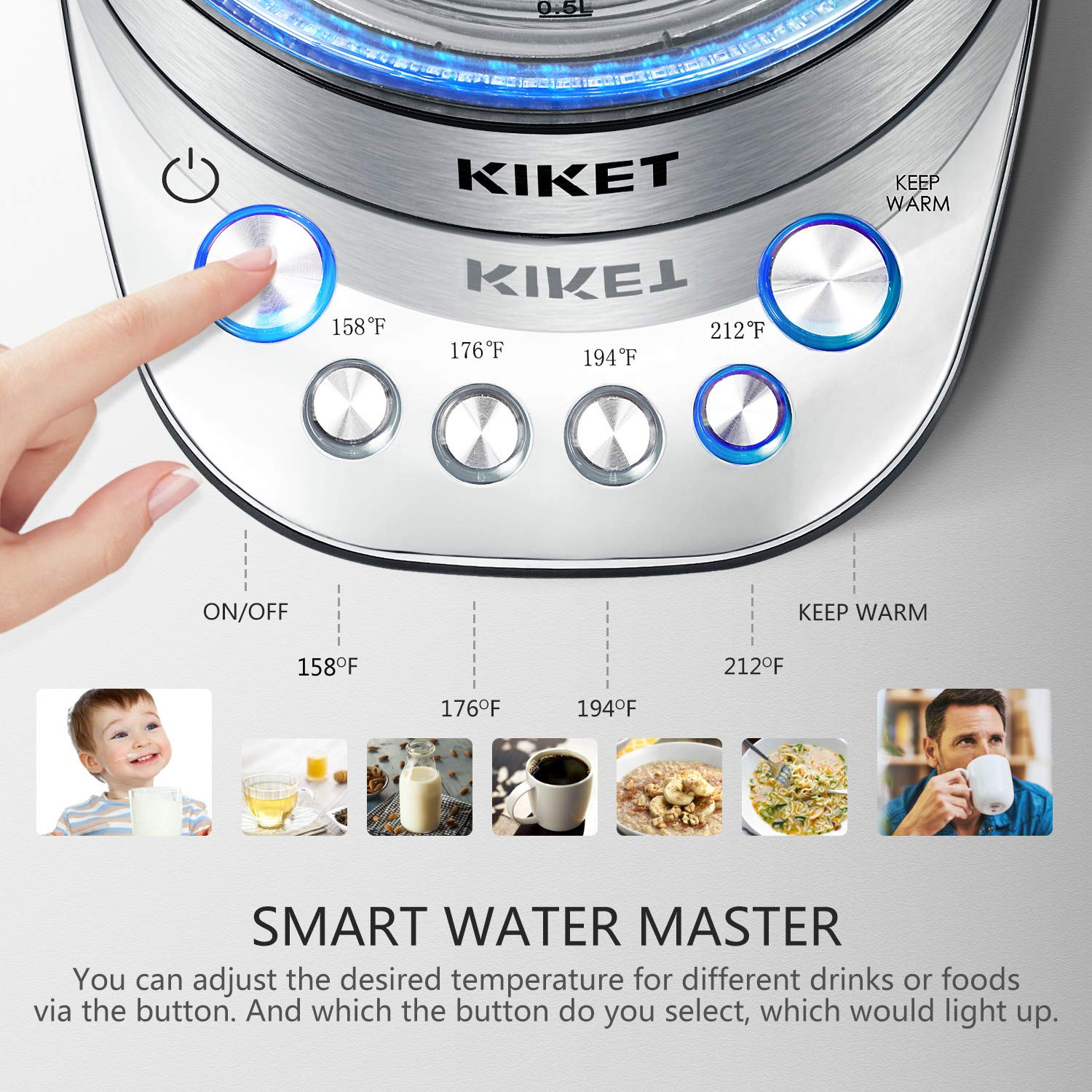 Glass Electric Kettle (BPA free), Professional Temperature Control Kettle with 120min Stay Warm