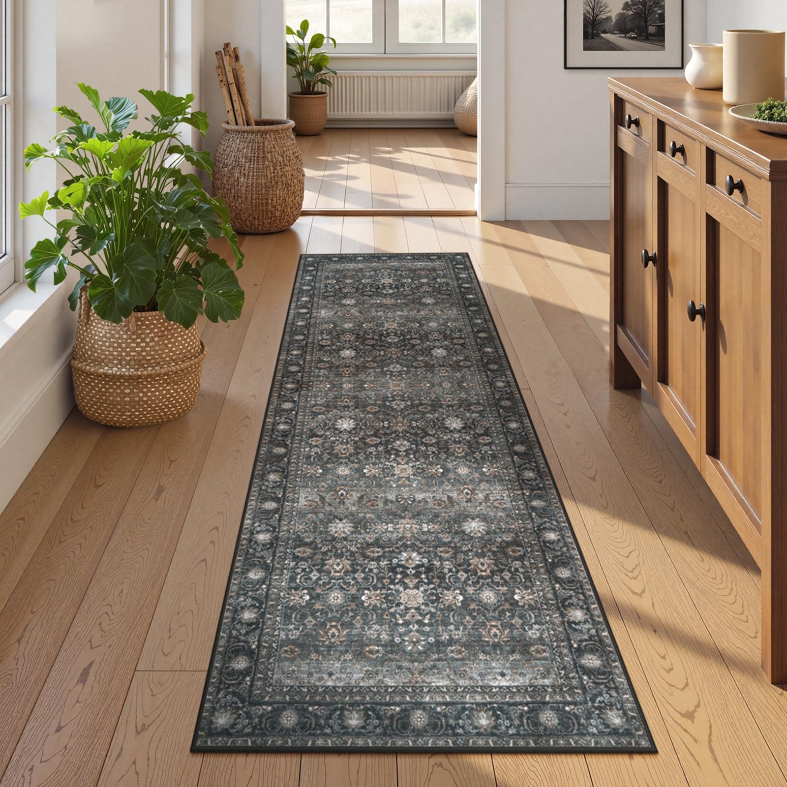 Photo 1 of Collive Washable Runners Rug for Hallway, 2x6 Boho Kitchen Runner Rugs Non Slip Black Laundry Room Bathroom Rug, Low Pile Stain Resistant Soft Bedroom Carpet for Entryway, Beside, Hall