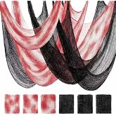 AHEONLAR 6-Pack Halloween Creepy Cloth - 30x72 Inch Black & Red Halloween Gauze Spooky Fabric Cloth for Outdoor Decorations