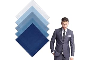 Men's Cotton Handkerchiefs – 5-Pack 40x40cm Soft Classic Pocket Squares in Navy, Sky, Grey, White – Ideal for Daily Use and F