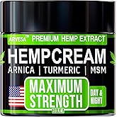 Hemp Cream - Maximum Strength - Natural Hemp Oil Extract Gel Rub with MSM - Glucosamine - Arnica - Turmeric - Maximum Strength - Formulated in USA - 3.9 oz