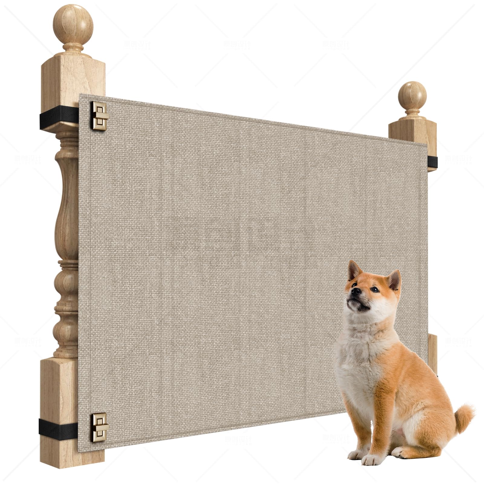 Photo 1 of Baby Fabric Gate for Stairs Banisters - Dog and Pet Safety Barrier Gates for Stairway - No Drill Banister to Banister Baby Kids Gates for Stairs (Apricot, Wide 48" to 55" Height 34")