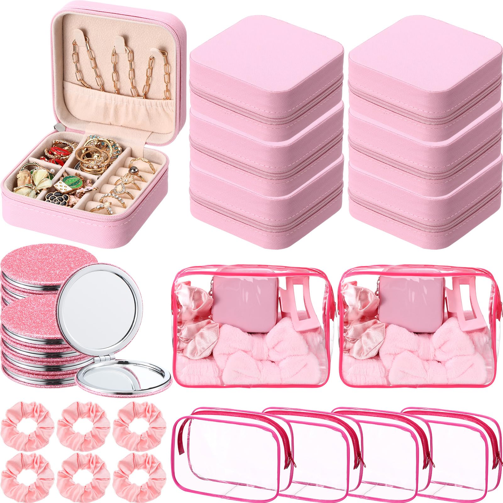 Photo 1 of Yalikop 24 Pcs Spa Party Favors for Women Include 6 Jewelry Cases 6 Satin Scrunchies 6 Pink Glitter Mirrors 6 Makeup Bags Bridal Gifts Set for Wedding Bridal Shower Bachelorette Sleepover Party Favors