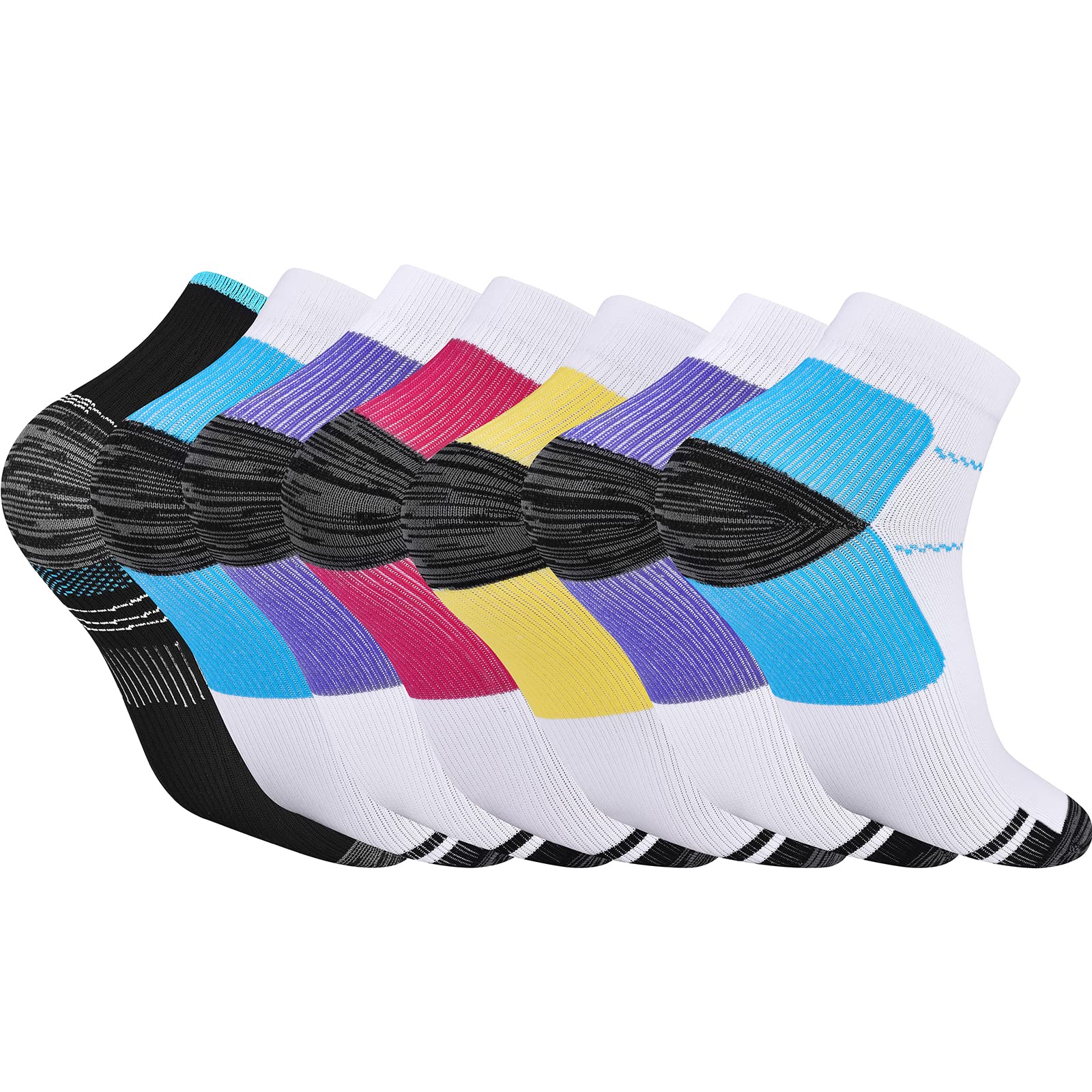 Pnosnesy 3/6/7 Pairs Compression Socks for Men & Women Plantar Fasciitis Socks Low Cut Sports Socks Athletic Socks with Arch Support Plantar Fasciitis