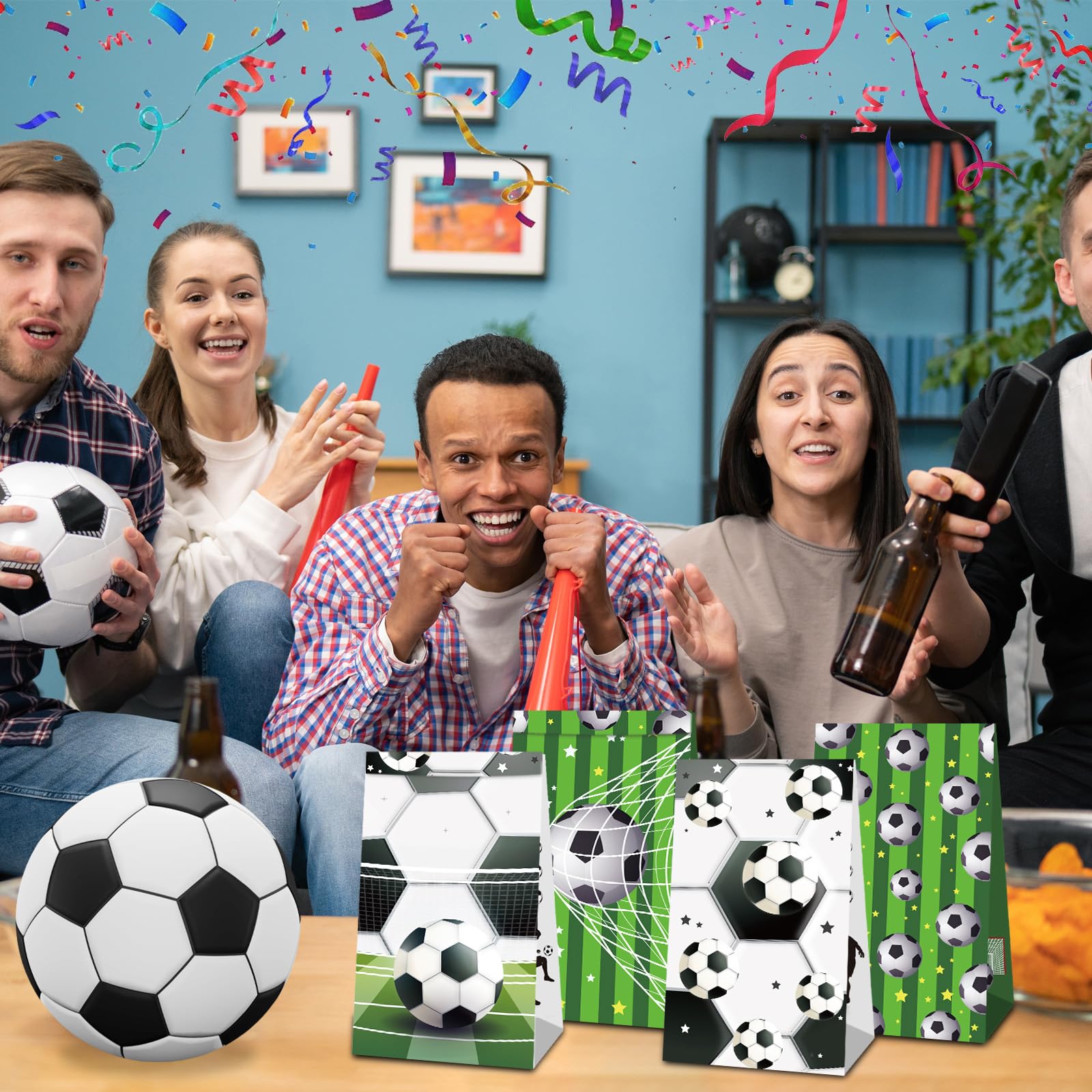 PQZFKSRU Football Soccer Party Candy Bags - 12pcs with kraft Paper Bags & Labels for Snacks, Candy & Party Favors - Perfect for Valentine's Day & Birthdays party favor bags